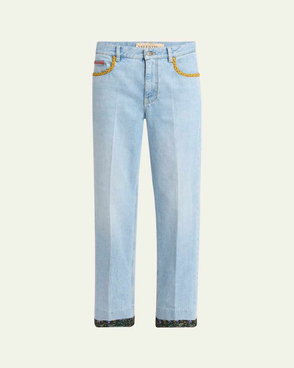 Floral Trimmed Denim Pants
